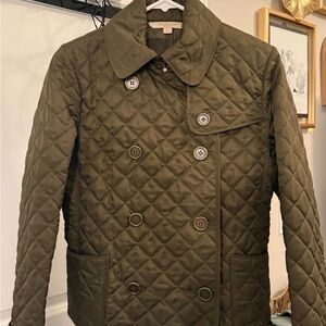 Burberry Olive Green Quilted Double-Breasted Coat